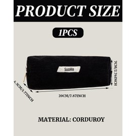 TPZORJX Pencil Case Corduroy Fabric Pencil Case Black for Girls Teenagers Pencil Case Pencil Case School Pencil Case for School Office (Black)