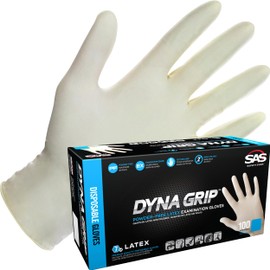 SAS Dyna Grip Powder-Free Premium Latex Disposable Gloves | 7 Mil - XL - 100 Count | Textured Grip, Beaded Cuff, Single Use | for Automotive, Industrial, Janitorial, MRO, Food Service | 650-1004