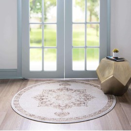 Unique Loom Utopia Collection Traditional Medallion Vintage Warm Tones Beige Round Rug (8' 0 x 8' 0)