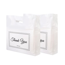 Belinlen 100Pcs 16x18 Inch Thank You Bags for Small Business Plastic Retail Shopping Bags for Stores, Boutique, Party, Gift, Clothes Reusable Plastic Thank You Bags (White, 2.36mil Thickness)