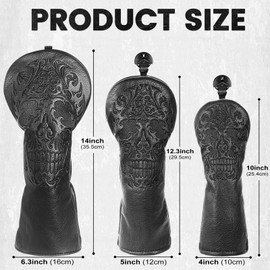 Craftsman Golf Black Skull Golf Club Head Cover For Driver Woods and Hybrids