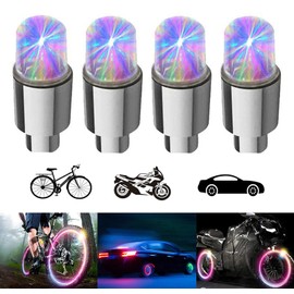 YUERWOVER 4 Pack LED Bike Wheel Lights Car Tire Valve Stems Caps Bicycle Motorcycle Waterproof Tyre Spoke Flash Light Cool Reflector Accessories for Men Women Kids (Colorful)