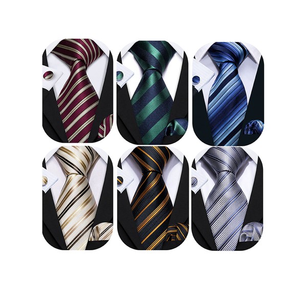 Barry.Wang - Gemelos de seda para hombre, 6 unidades, diseño