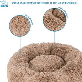 Best Pet Supplies Round Donut Dog Bed with Plush Faux Fur Fabric, Calming, Anti-Anxiety Cushion for Indoor Pets, Slip-Resistant Base, Soft Ergonomic Support - Caramel, 24x24x7''