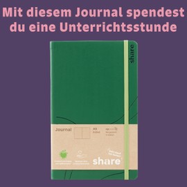 share Journal A5 Dot Squared - Notepad Donates a Lesson for a School Child - Upcycling Notebook Made of Apple Peel - Green