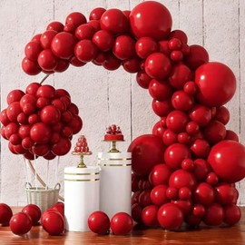 Miles Retail 129 pcs Ruby Red Balloons Different Sizes 18 12 10 5 Inches for Garland Arch, Red Balloons for Birthday Wedding Theme Valentine's Day Christmas Party Decoration, Ruby Red