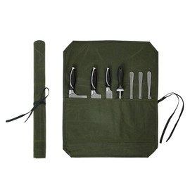 Heavy Duty Waxed Canvas Knife Roll Bag, Portable Chef Knife bag, Waterproof And Durable (Army Green)