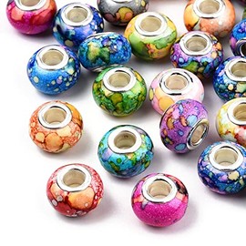 Beadthoven 100 abalorio europeas de gran agujero para acuarela, abalorio de resina colorida, abalorio redondas con núcleos de latón plateado, dijes europeos, pulseras, collares, bolígrafos, joyas, trenzas de pelo de macramé