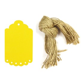 Wrapables 50 Gift Tags/Kraft Hang Tags with Free Cut Strings for Gifts, Crafts & Price Tags, Small Scalloped Edge (Yellow)