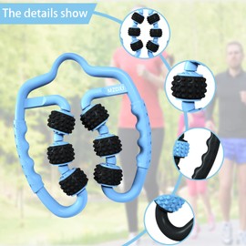 Upgraded Six-Wheel Muscle Roller - Arm & Leg Massager, Forearm & Calf Roller, Tennis Elbow Brace for Men, Carpal Tunnel & Tendonitis Relief, Perfect for Wrist, Hand, Foot, & Thigh(Blue black-6Wheel)