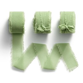 MORSUNBELA Green Gift Ribbon, Eucalyptus Green, Chiffon Ribbon, Wedding, Decorative Ribbon Wide, 25 mm x 6.4 m, Fabric Gift Ribbons