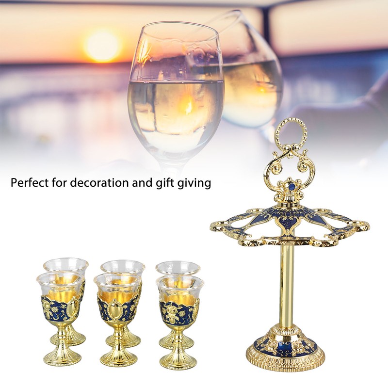 6Pcs Chinese Chalice Retro Style Zinc Alloy Glass Embossed Flower