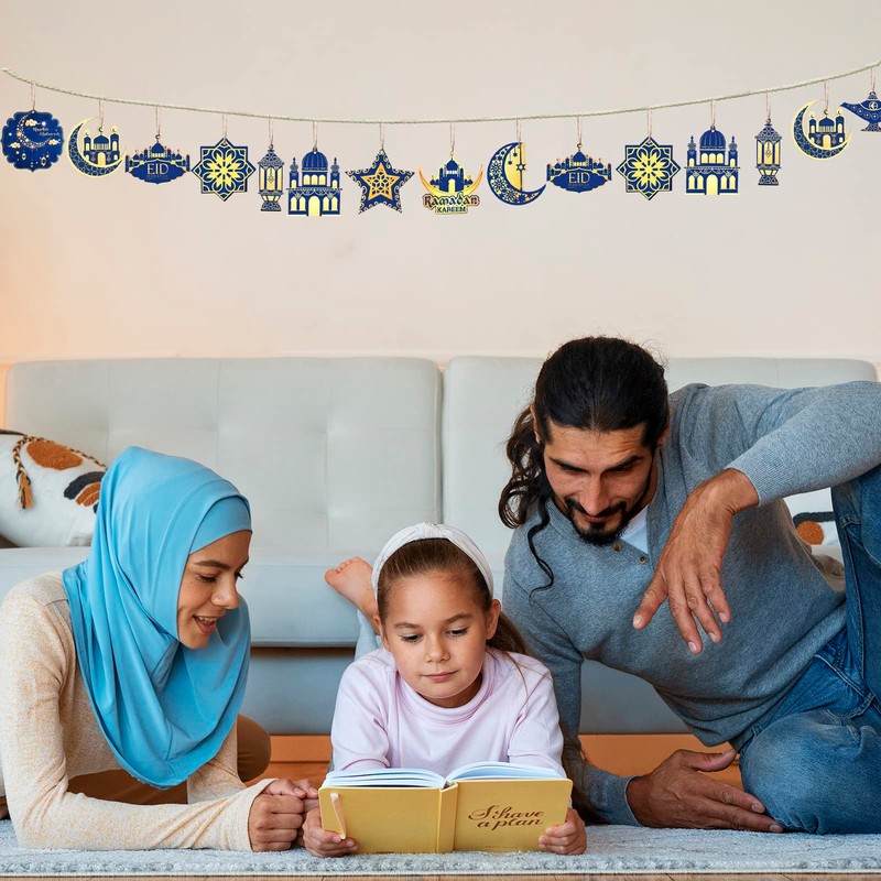 Ramadan Decorations, 20Pcs Wooden Pendant Eid Ramadan Decorations for Home,