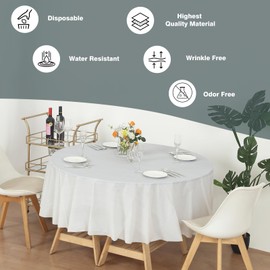 Evershine 6 Pack 84 Inch Plastic Table Cover, White Round Disposable Table Covers Plastic Tablecloth