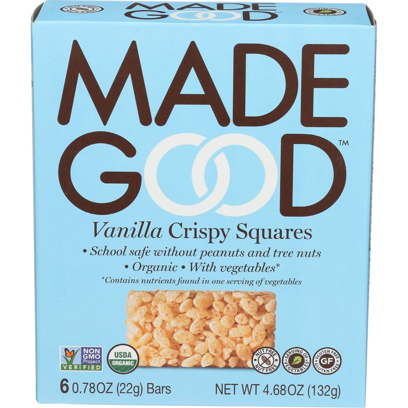 MadeGood Vanilla Crispy Squares, 6 Healthy Snacks, 0.78oz