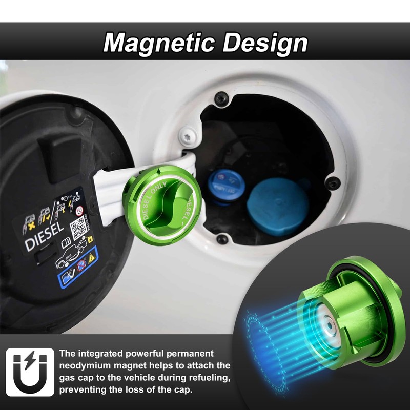 ROMELACK Green Magnetic Diesel Fuel Cap 6061 Aluminum Compatible with