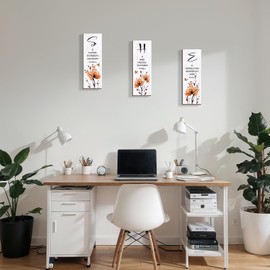 DONFENTHY 3 Pieces Orange Bedroom Decor Orange Floral Bathroom Decor Wooden Hanging Wall Art Christian Quotes SHE Word Sign Gift for Women Bedroom Living Room Office (12x4 Inch)