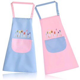 FORYNXHWIN 2 Pcs Apron for Kid Painting Apron Age 6-12 Waterproof Chef Aprons for Kitchen Painting Cooking Baking-60×45 cm(Pink and Blue)