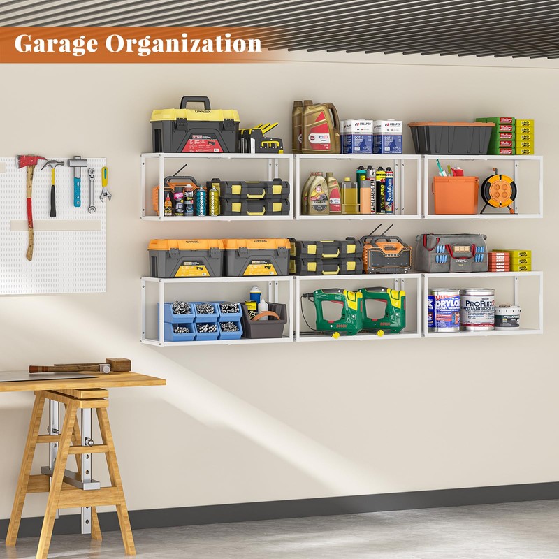 ThreeHio 2 Pack Expandable Garage Shelves Wall Mount, Heavy Duty