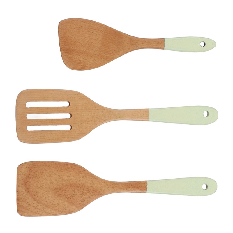 3Pcs Wooden Spatula Set Heat Resistant Light Weight Kitchen Cooking