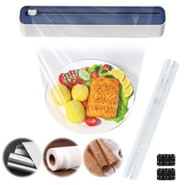 Cling Film Dispenser Foil Cutter with Suction Cup Film Dispenser for the Kitchen, Multi-Purpose Cutter for Aluminium Foil Dispenser and Freshness, Wall-Mounted Drawer Cling Film Dispenser, Blue