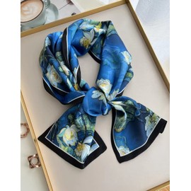 ANDANTINO 100% Silk Scarf for Women 59”*6.3” Long Shawls for Headscarf and Neck- Oblong Hair Wraps with Gift Packed (Water Lilies)