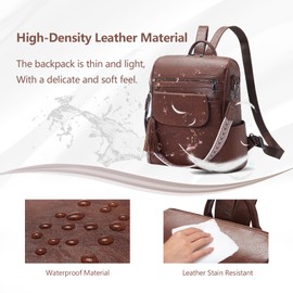 SUCIKORIO Leather Backpack Women's Small 2 in 1 Backpack Handbag Elegant Waterproof City Backpack Women's Mini Backpacks Modern Travel Backpack Backpack Handbags for Travel, Work, School, brown
