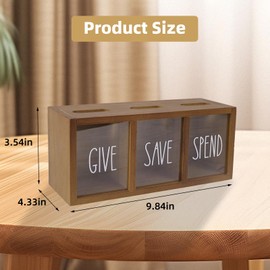Himitimi Wooden Piggy Bank for Kids, Spend Save Give Money Saving Box Visualized Coin and Cash Savings Box for Childrens Boys Girls Adults(Countertop & Wall-Mount, Brown)