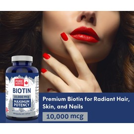 Pure North Naturals Biotin 10,000 mcg - Hair, Skin & Nails Strength - 90 Capsules for Vibrant Growth & Radiance