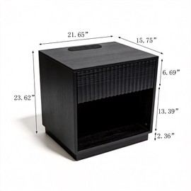 Night Stand with Charging Station, 23 Inch Tall Fluted Modern Bedside Table with Large Drawer & Storage Space, Wide End Table for Bedroom Sofa Office, Easy Assembly, Black, 1 Pack