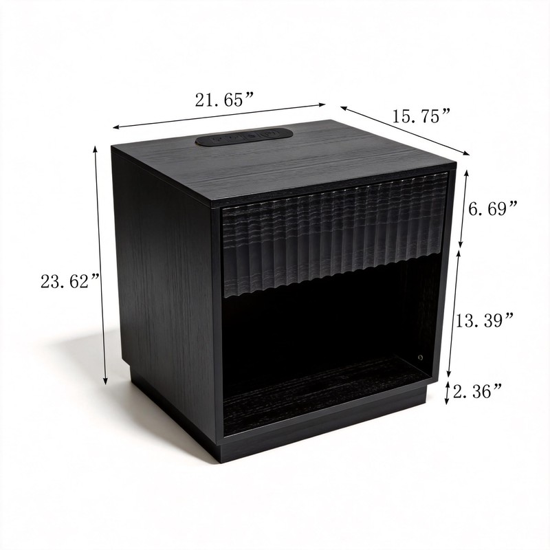 Night Stand with Charging Station, 23 Inch Tall Fluted Modern