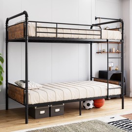 GAOMON Bunk Bed Twin Over Twin,Metal Bunkbeds with Ladders & 16.6" Safety Guardrail,Twin Bunk Beds for Kids,Adults and Small Spaces,No Box Spring Needed,Black