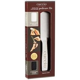 Cuccio Naturale - Kit de archivos de pedicura reutilizables de acero inoxidable, incluye 15 repuestos abrasivos desechables de grano 80 negros y 15 bl