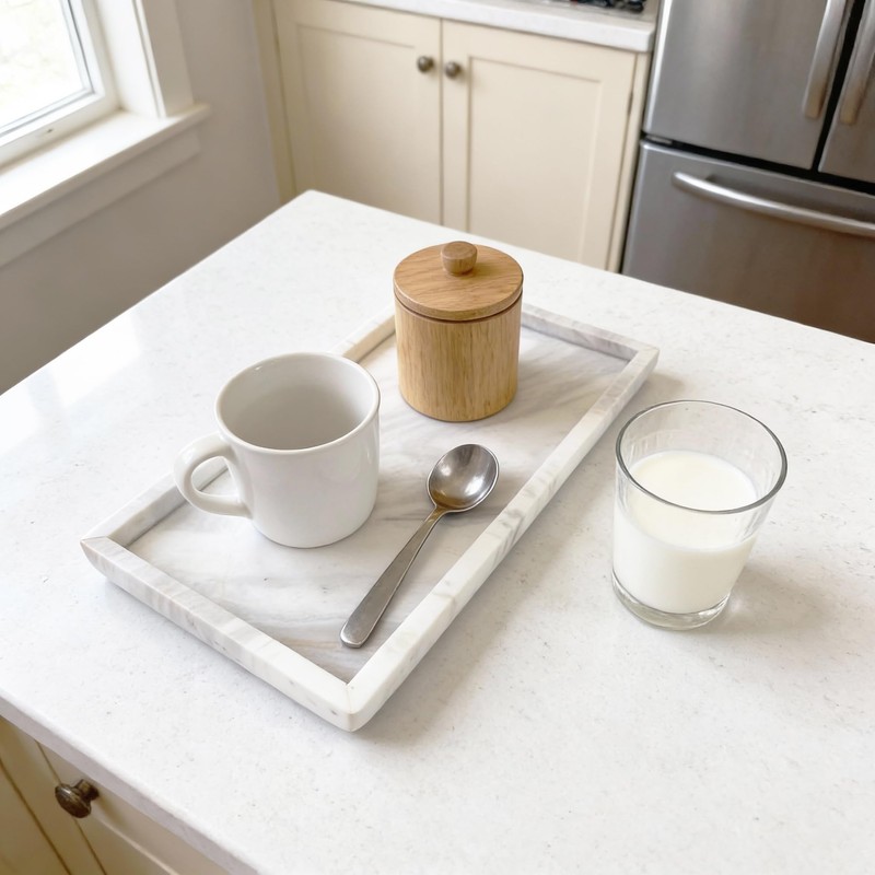 N NANSHOP Natural Marble Vanity Bathroom Tray, 12 x 6