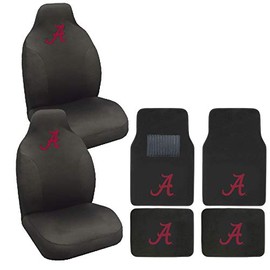 Embroidered Logo Carpet Floor Mat and Rally Seat Covers Set For Alabama Crimson Tide Fan