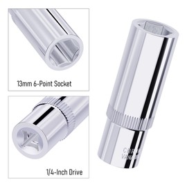 FOCMKEAS 2PCS 13mm Deep Socket, 1/4 Inch Drive, 6-Point, Metric, Heat Treated CR-V Steel Sockets, Full Polishing, 2 Inch Length