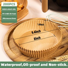 Air Fryer Liners Disposable,200Pcs Parchment Paper,LYHOLKEER 8inch Round Disposable Air Fryer Paper Liners for 5 5.5 6 6.5 7 7.5 8QT Air Fryer,Baking,Non-Stick Airfryer Paper Liners Free of Bleach