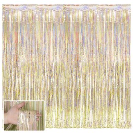 4 Pack Glitter Tinsel Foil Fringe Garland Metallic Tassle Banner Wall Hanging Tinsel Streamers Backdrop for Parade Floats Bachelorette Wedding Birthday Party Decorations(Gold-3.28x9.84ft)
