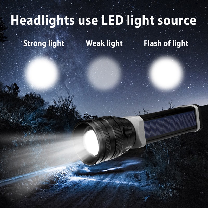 Multi Function Solar Rechargeable Flashlight LED Outdoor Aluminium Alloy Emergency