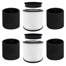 CERO 90304 Replacement Filter for Shop Vac 90304, 90350, 90333, 90585, 5 Gallon and Above Wet/Dry Vacuum Cleaners (2 Replacement Filter+2 Lids+4 Foam Sleeve Filters)
