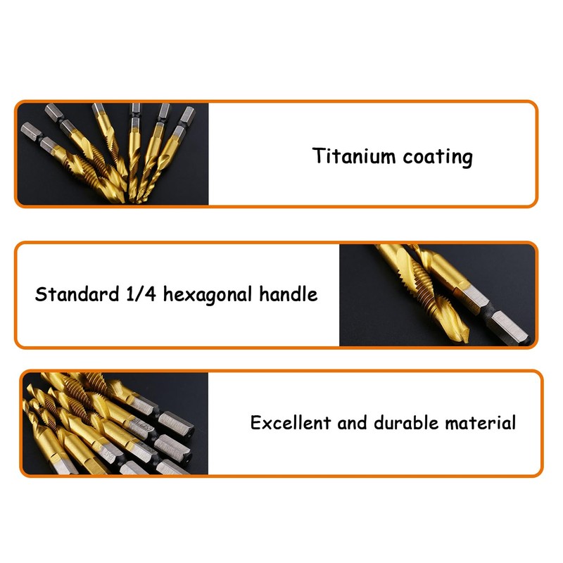 Ruikcoll 1/4 Inch Drill Bit Set, Tap, Hexagonal Shank, HSS,