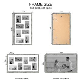 Hongkee 12x22 Picture Frame Set of 2, Grey with Glass Collage Frame, Display Eight Opening 4x6 Photos With Mat or 12 x 22 Newspaper Without Mat - Horizontal or Vertical Wall Mounting