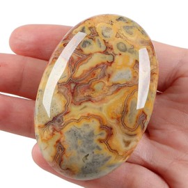 LAIDANLA Yellow Crazy Lace Agate 2.4" Large Palm Stone Healing Crystals Natural Gemstones Calming Effects Energy Balancing Reiki Polished Worry Stone Cleansing Protection 1PC