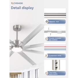 ZMISHIBO 36 Inch Ceiling Fan Downrod with Coupler, 1" Diameter and 36" Height Ceiling Fan Extension Rod with Wires, Downrods Extension for Most of Ceiling Fans, Nickel, Not Threaded-