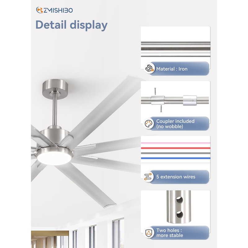 ZMISHIBO 36 Inch Ceiling Fan Downrod with Coupler, 1" Diameter