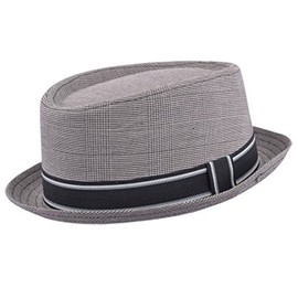 MAZ Unisex Cotton Blend Pork Pie Hat with Stripey Band (S/M(57CM), Light Grey)