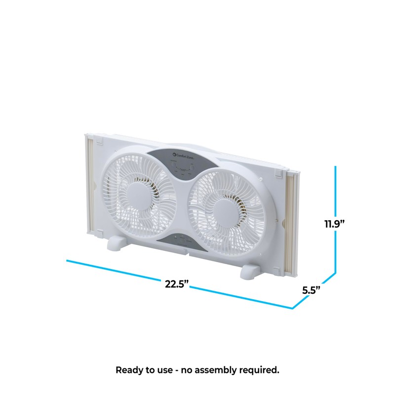 Comfort Zone Twin Window Fan with Remote Control, Removable Cover,