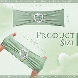VitalCozy 100 Pcs Spandex Chair Sashes with Heart Shaped Buckle Slider Stretch Chair Cover Band Universal Elastic Ties for Wedding Banquet Event Party Decoration(Sage Green)