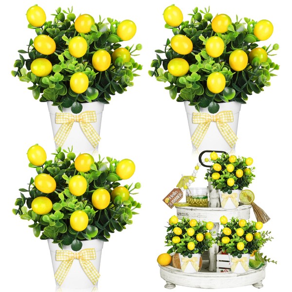 Jexine 3 Set Summer Fruits Lemon Tiered Tray Decor Artificial