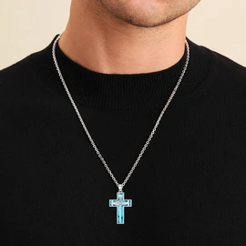 MEIDERBO Nail Cross Necklace for Men 925 Sterling Silver Three Nail Cross Pendant Turquoise Cross Christian Jewelry Gifts for Men Husband Brother